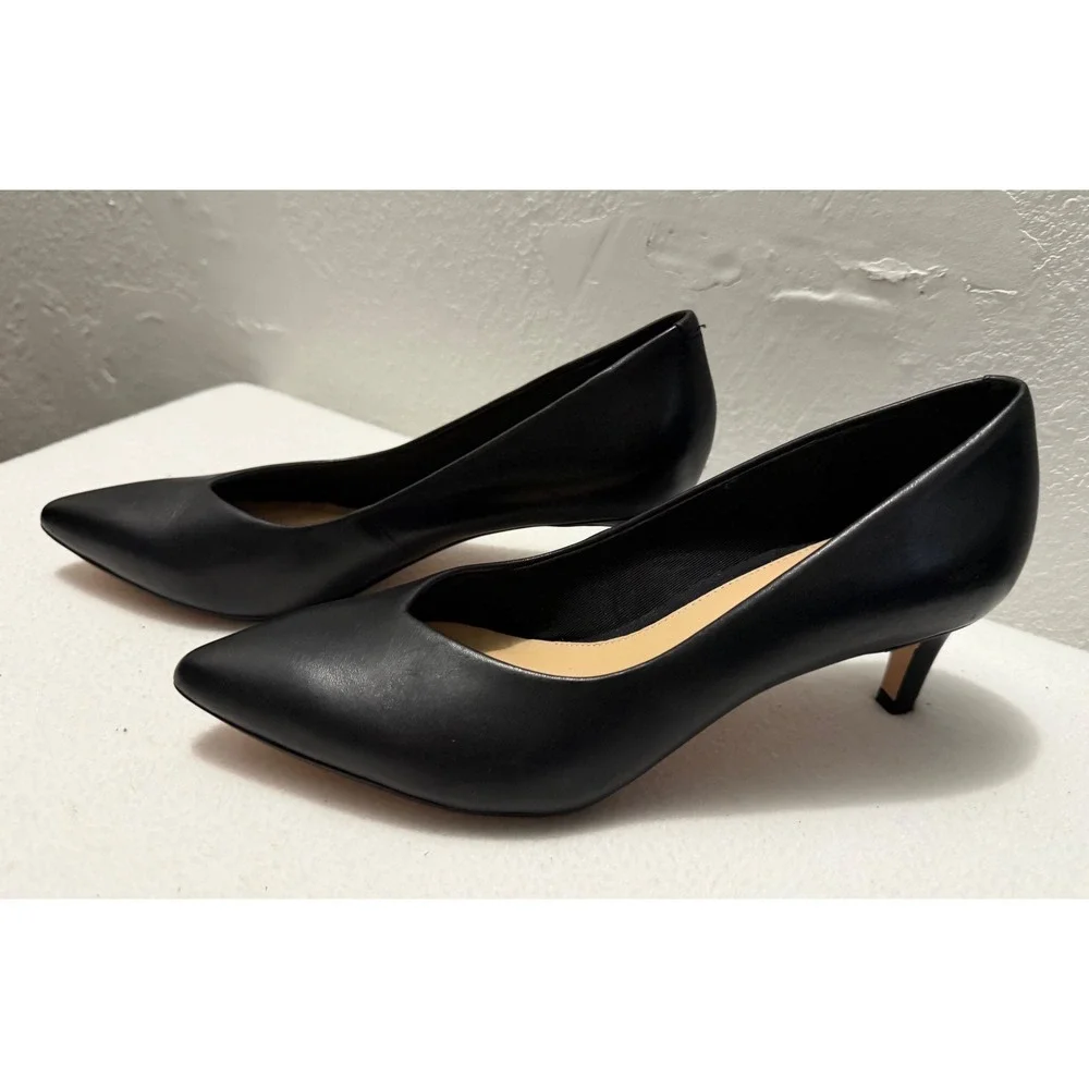Clarks Linvale Jerica Black Leather Pointed Toe Kitten Heel Pumps Womens 7.5 M